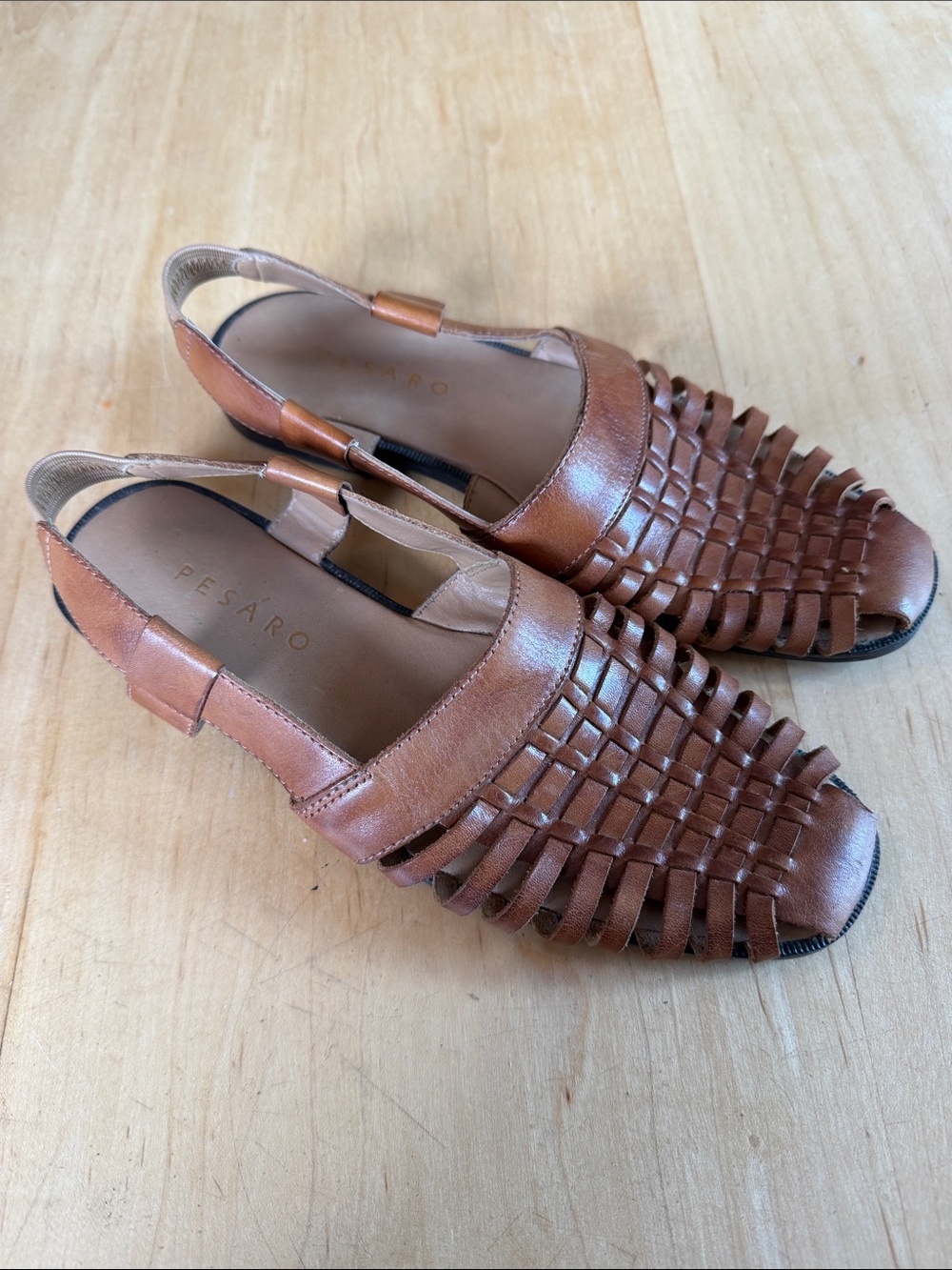 Pesaro Tan Woven Leather Slingback Sandals